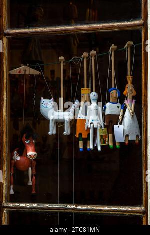 Prague, Czech Republic - May 29, 2016: Shop window with old-style puppets in Prague Stock Photo