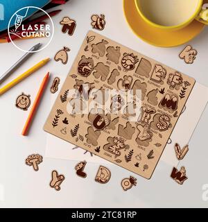 ALPHABET PUZZLE Digital multilayer layout files are specially prepared for the laser cut, CNC router machine and other cutting machines. Stock Vector