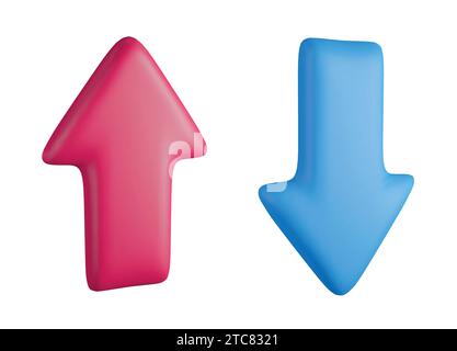 Three dimensional red up arrow and blue down arrow set on white background Stock Vector
