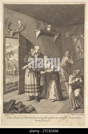 The Curate and the Barber Disguising Themselves to convey Don Quixote Home (Six Illustrations for Don Quixote) 1891 by William Hogarth Stock Photo
