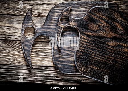 Two serving boards on vintage wood close up Stock Photo