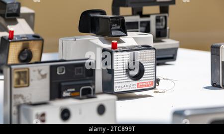 A picture of an old Polaroid camera in a temporary exhibition in the Parque del Retiro (Madrid) Stock Photo