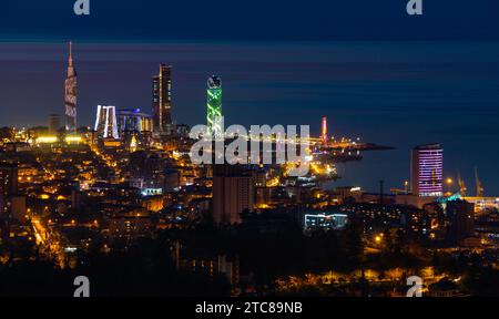 A picture of the city of Batumi at night, as seen from afar Stock Photo