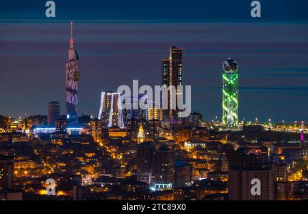 A picture of the city of Batumi at night, as seen from afar Stock Photo