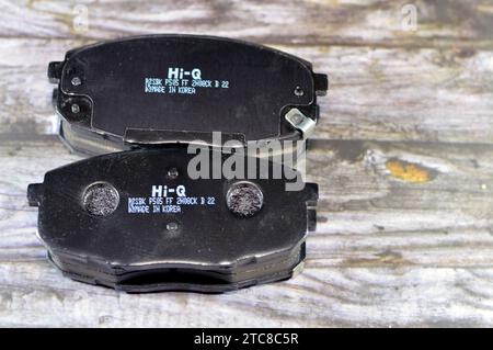 Cairo, Egypt, November 29 2023: Hi-Q Korean set of new unused auto brake pads for a car, car service and maintenance, repair concept, spare parts for Stock Photo