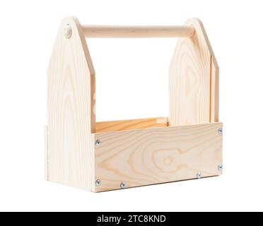Close up empty wooden toolbox isolated on white background Stock Photo