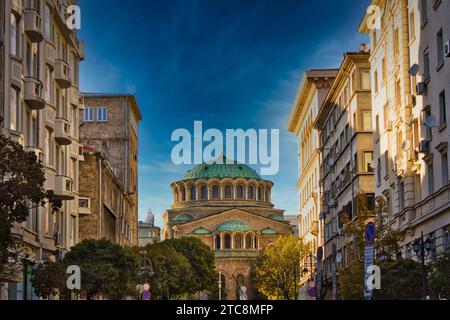 The Church of St. Nedelya from Saborna Street, Sofia, Bulgaria Stock Photo