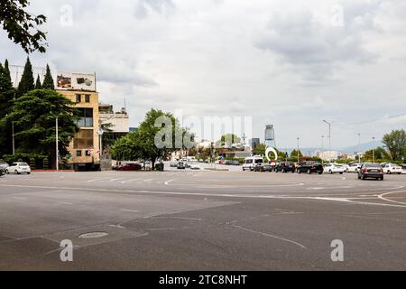 Tbilisi, Georgia - September 23, 2023: Rose Revolution Square on Shota Rustaveli Avenue in Tbilisi city on autumn day Stock Photo