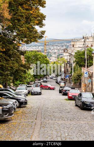 Tbilisi, Georgia - September 23, 2023: view of Aleksandra Chavchavadze street in Mtatsminda District of Tbilisi city on cloudy autumn day Stock Photo