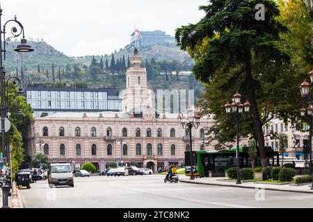 Tbilisi, Georgia - September 23, 2023: view of Freedom square from Pushkin street in Tbilisi city on autumn day Stock Photo
