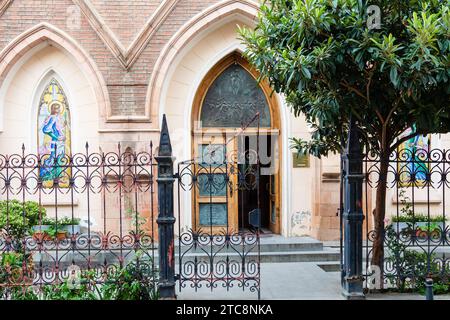 Tbilisi, Georgia - September 23, 2023: gate of Cathedral of the Assumption of the Virgin (Catholic Church of the Ascension of the Virgin Mary) in Tbil Stock Photo