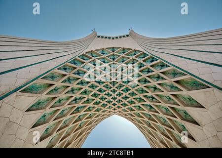 Tehran, Azadi Tower in Iran, tower of freedom or liberty low angle view. Stock Photo