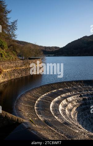 The famous 'Plug Holes' at Ladybower Reservoir in the Peak District national park, Derbyshire, England. Stock Photo