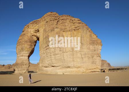 Elephant Rock shaped by erosion in the desert of Saudi Arabia Stock Photo