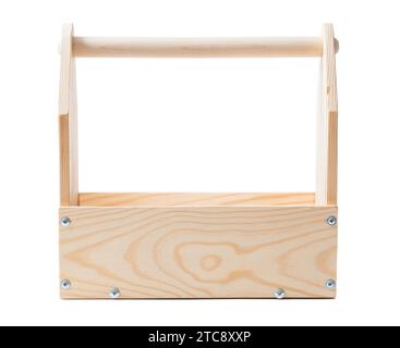 Empty wooden toolbox against a white background Stock Photo