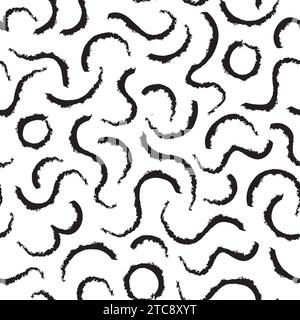 Minimalist bold curved line seamless pattern. Abstract trendy print with swirl paint brush stroke lines. Artistic stylish vector template for seamless Stock Vector