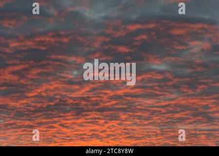 Sunset, evening sky, sky on fire, red illuminated clouds, background, Netherlands Stock Photo