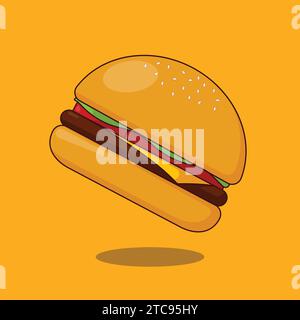 Flat Ham Burger Illustration Vector Icon Stock Vector