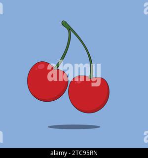 Fresh Cherry Fruit Icon Vector Icon Illustration Healthy Stock Vector