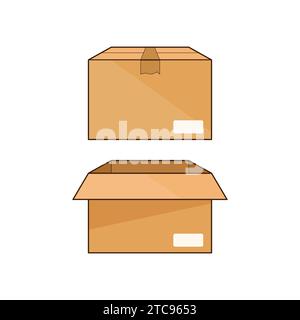 Cardboard Box Closed and Open Vector Illustration Icon Order Parcel Stock Vector