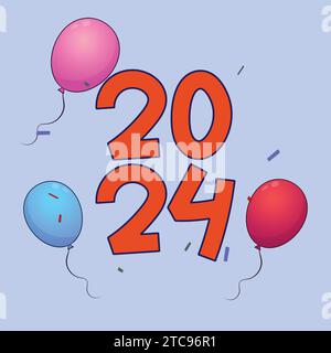 Happy New Year 2024 Celebration Vector Icon Illustration Stock Vector
