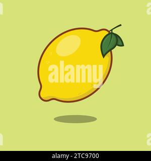 Fresh Lemon Illustration Vector Icon with Leaf Stock Vector