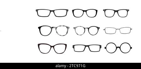 Black and white Glasses frames. Vector Isolated Set of Different Glasses Frames Stock Vector