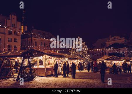 Tallinn, Harju County, Estonia-11DEC2023: Tallinn Christmas Market on the Town Hall Square 2023-2024. Vintage style. Stock Photo