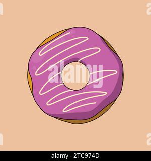 Flat Sweet Yummy Strawberry Pink Donut with Cream Illustration Vector Icon Stock Vector
