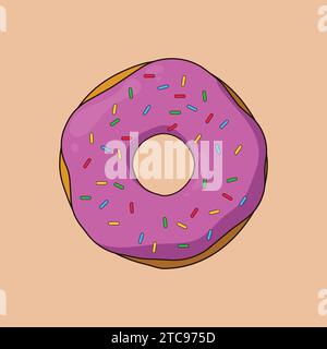 Flat Sweet Yummy Strawberry Pink Donut with Prinkles Illustration Vector Icon Stock Vector
