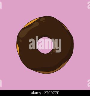 Flat Sweet Yummy Chocolate Brown Donut Illustration Vector Icon Stock Vector