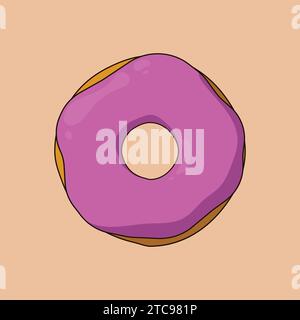 Flat Sweet Yummy Strawberry Pink Donut Illustration Vector Icon Stock Vector