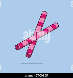 Sweet Strawberry Pink Wafer Stick role icon Vector Illustration Stock Vector