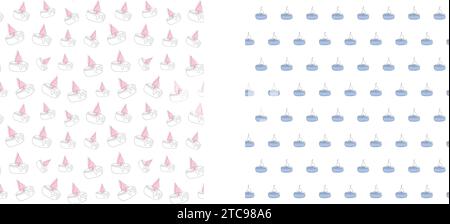 Seamless pattern of pink burning scented candles on a white background. Continuous one line drawing. Ideal for print, textile, wrapping paper, postcar Stock Vector