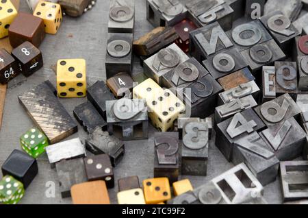 Dice for sale at Hells Kitchen flea market in New York City Stock Photo ...