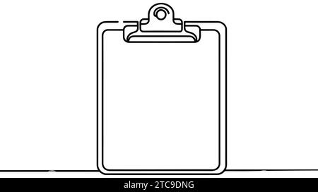One continuous line drawing of Clipboard with checklist and pen. To do list with ticks and concept for test expertise and exam in simple linear style. Stock Vector