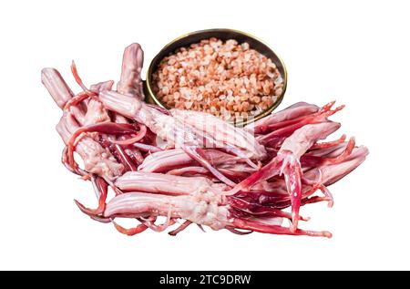 Fresh Raw Duck Tongue ready for cooking. Isolated, white background Stock Photo