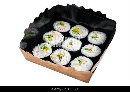 Kimbap or gimbap korean rice roll, Korean sushi. Isolated, white background Stock Photo