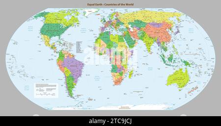English language Political map of the world Equal earth projection Stock Vector