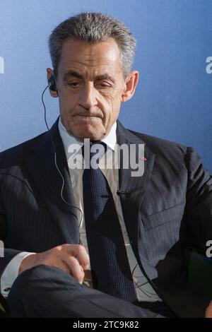 The former president of the French Republic Nicolas Sarkozy during the presentation of the book 'The Years of Struggles', at the Mandarin Oriental Rit Stock Photo