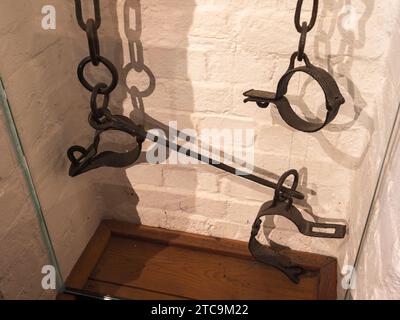 Slave chains used to transport African slaves in the International Maritime Museum in HafenCity, Hamburg, Germany. Stock Photo