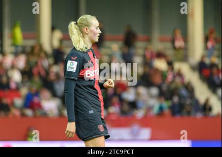 Munich, Germany, December 11th 2023: Emilie Bragstad (14 Bayer Leverkusen) during the Google Pixel Frauen-Bundesliga match between FC Bayern Munich and Bayer Leverkusen at FC Bayern Campus, Germany.  (Sven Beyrich/SPP) Stock Photo