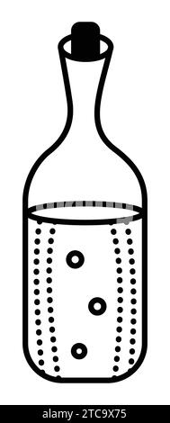 Bottle with liquid, monochrome pictogram of drink in a glass container, black line vector icon Stock Vector