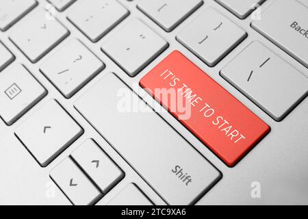 Button with text IT'S TIME TO START on modern computer keyboard, closeup Stock Photo