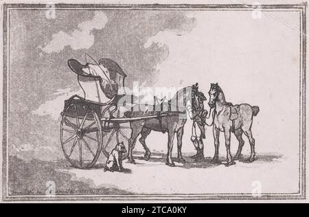 A Cabriolet or Curricle with a Man Holding Two Horses (A Post Chaise) 1959 by Thomas Rowlandson Stock Photo