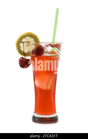 Zombie mixed drink with cherry and lemon garnish on white background Stock Photo