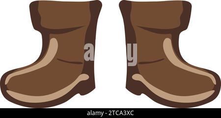 Isolated cartoon brown Santa Claus boots. Warm shoes for the cold season of the year. Autumn, winter clothes. Vector illustration. Stock Vector