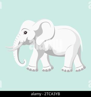 Cartoon Indian elephant side view. Large land mammal. The largest land animal. Herbivorous mammal with a trunk, tusks and large ears. Vector illustrat Stock Vector