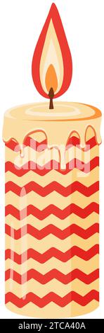 Decorative burning candle. Wax candle with red wavy stripes. Vector illustration. Stock Vector