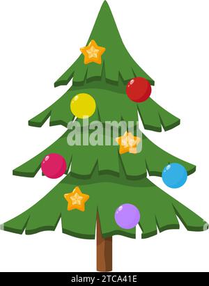 Christmas tree with ornaments. Christmas or New Year decorated tree. Vector illustration. Stock Vector